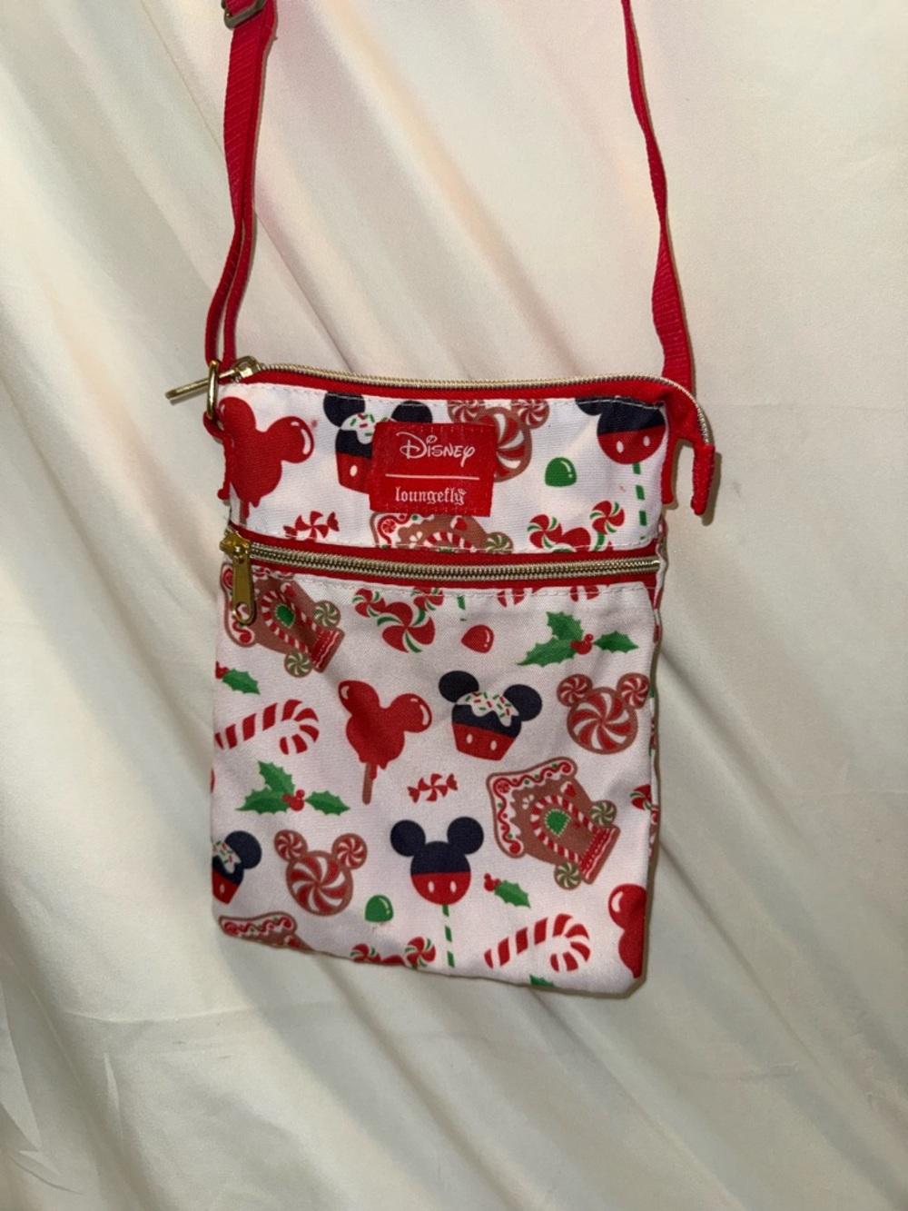 Loungefly Red White Holiday Mickey Crossbody Bag